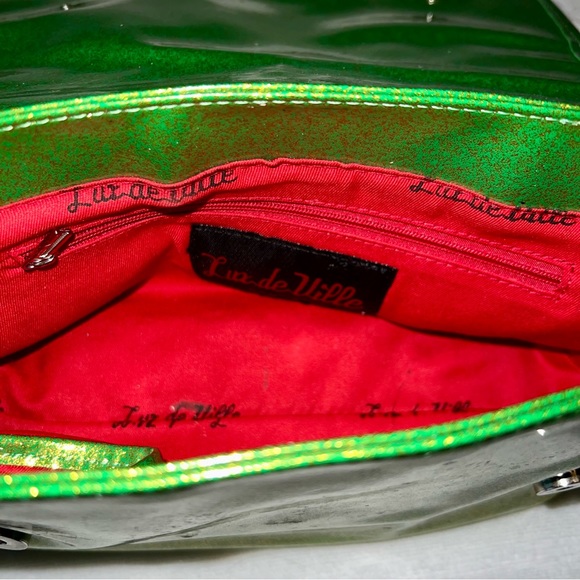 Lux de Ville Mini Gambler Lime Green Sparkle with Leopard Fur Bag - Picture 8 of 13